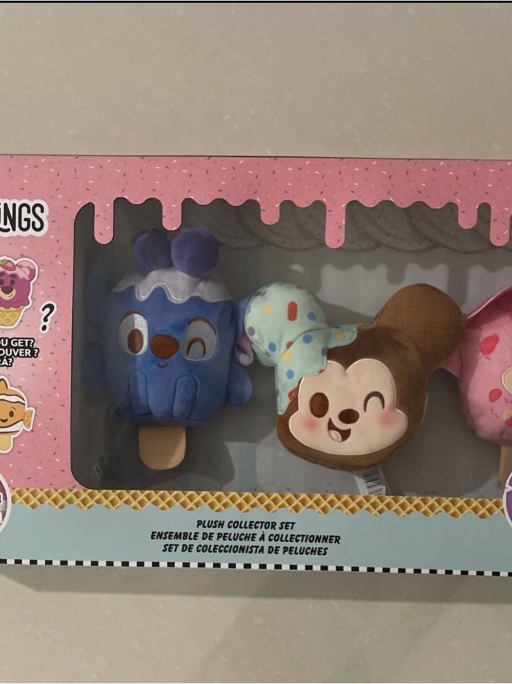 Disney Ice Cream Plush Set - Blue, Brown, Pink